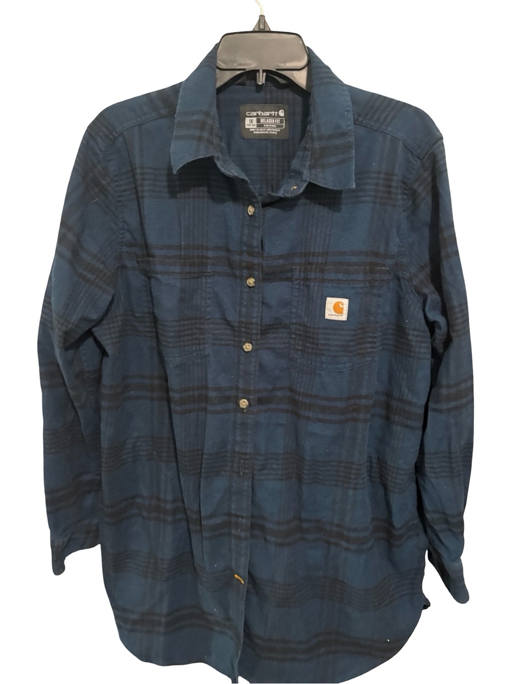 Carhartt Rugged Flex Blue Plaid Relaxed Fit Flannel Shirt Size 1X (16W-18W)